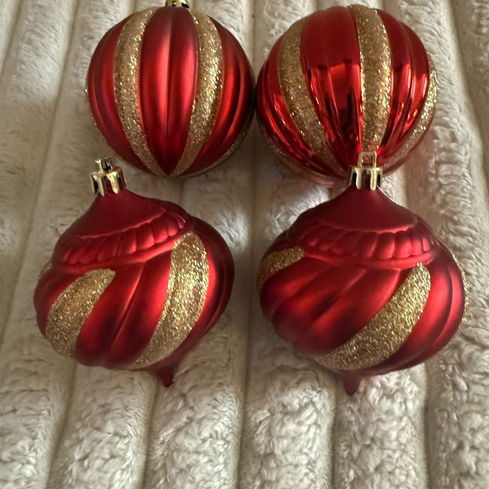 Vintage possibly Kaiser ornaments? Festive Red and Gold Holiday Ornaments. Rare